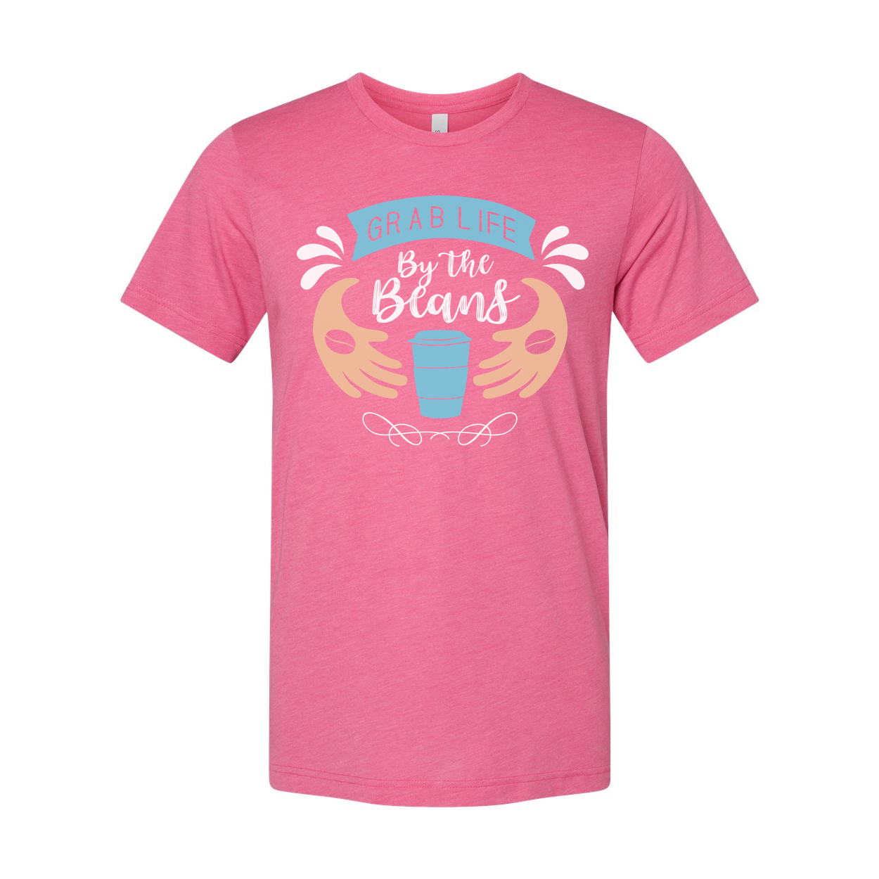 Unisex Coffee Theme Tee Featuring Grab Life By The Beans Illustration With Cup Motif