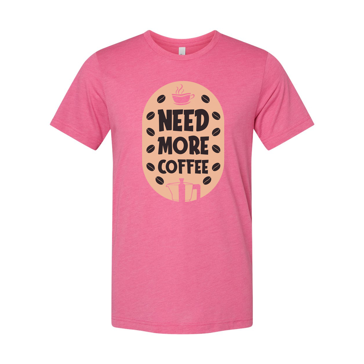 Need More Coffee Unisex Graphic Tee Featuring Coffee Cup Motif And Bean Embellishments