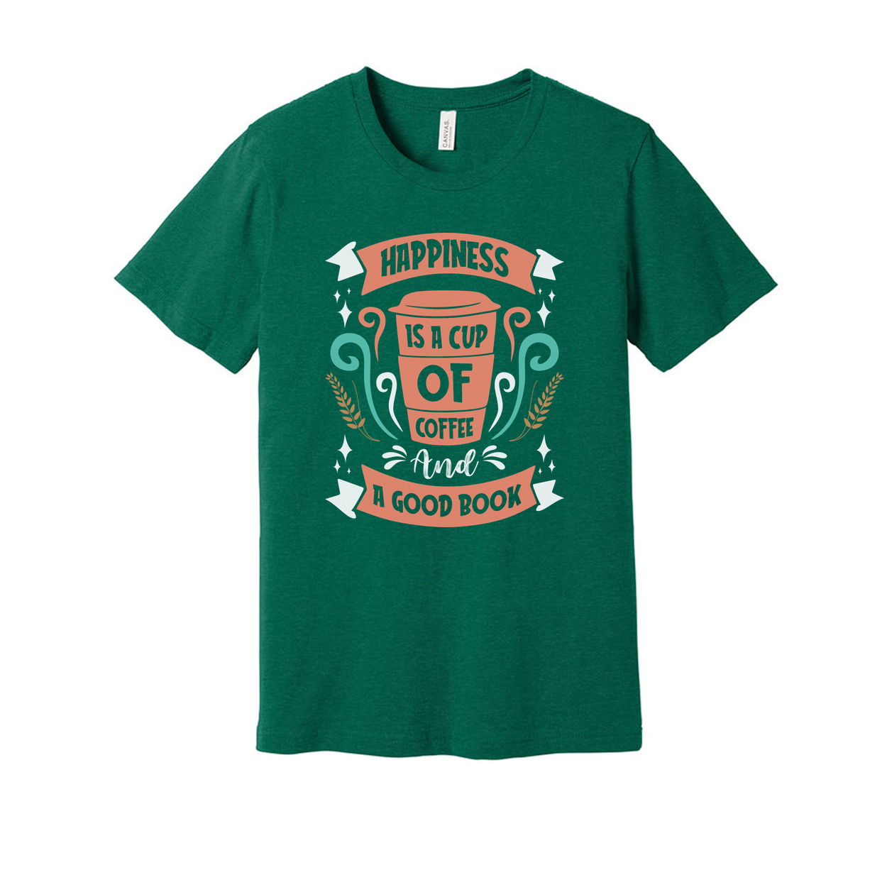 Coffee Cup Graphic Unisex T Shirt With Quote Happiness Is A Cup Of Coffee And A Good Book