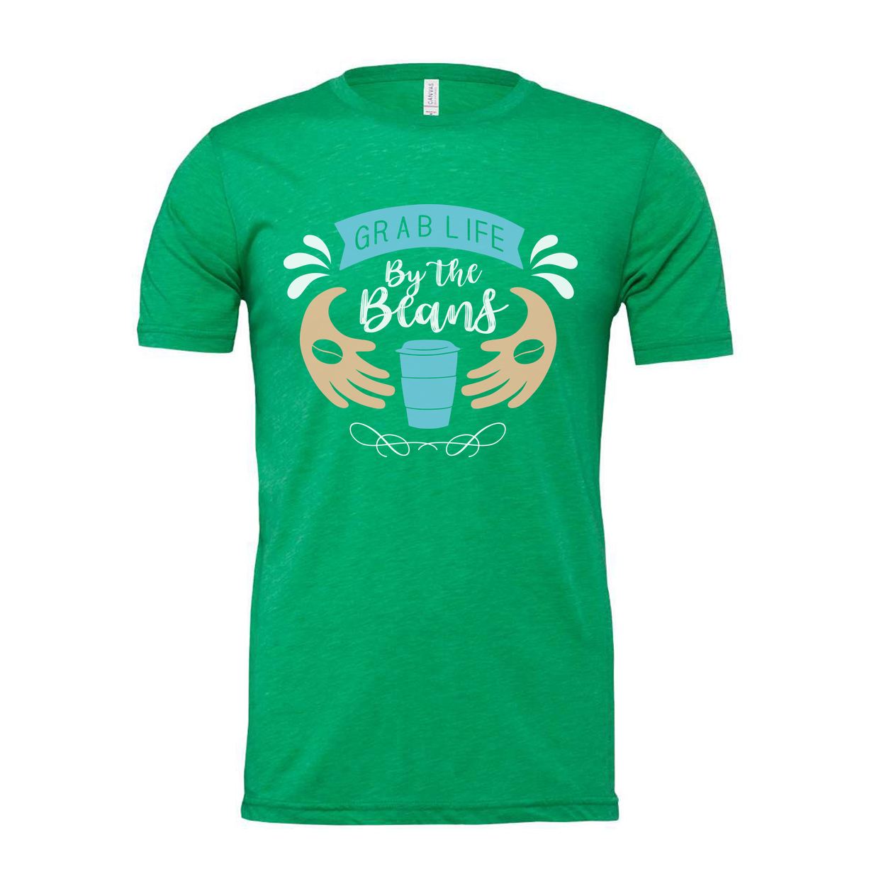 Unisex Coffee Theme Tee Featuring Grab Life By The Beans Illustration With Cup Motif