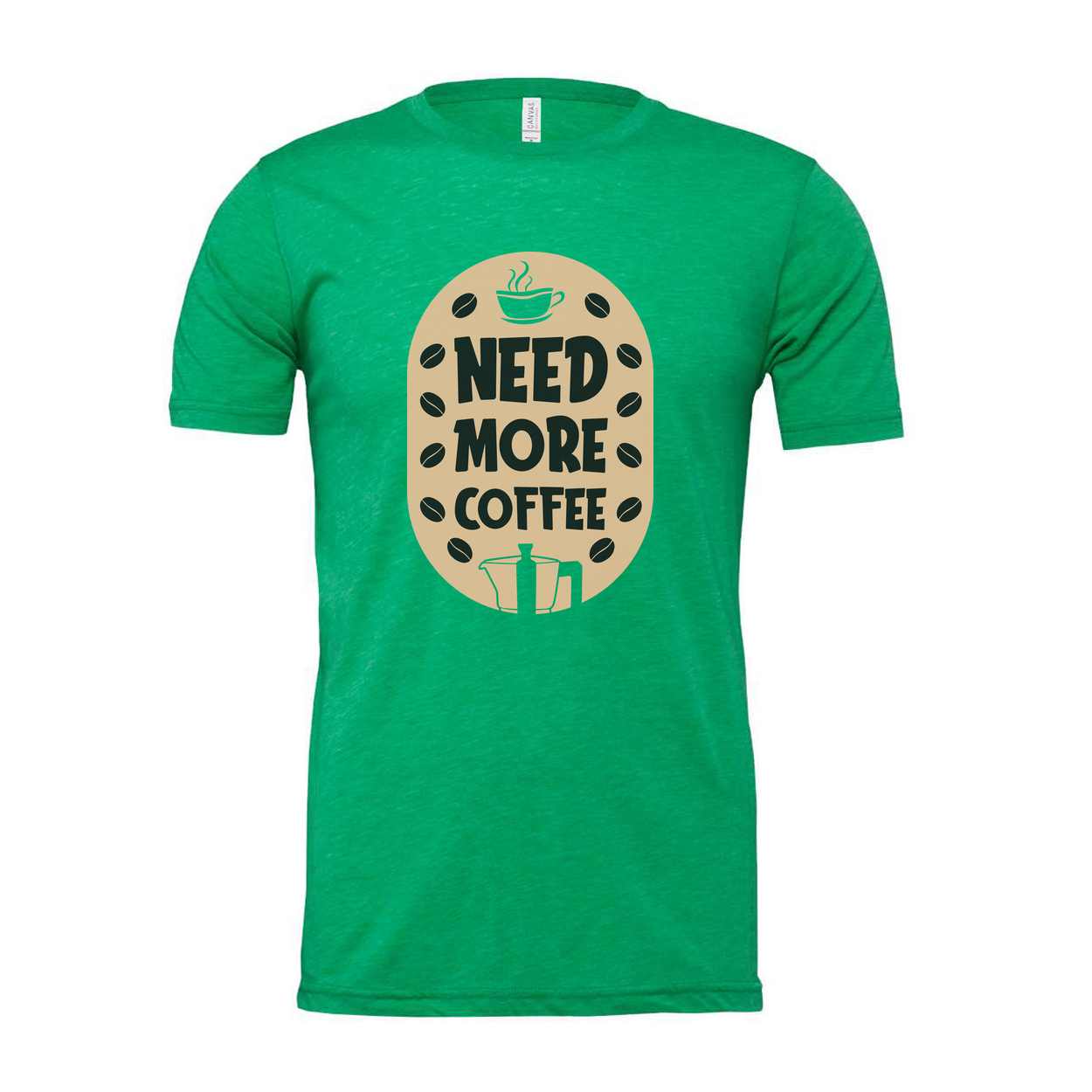 Need More Coffee Unisex Graphic Tee Featuring Coffee Cup Motif And Bean Embellishments