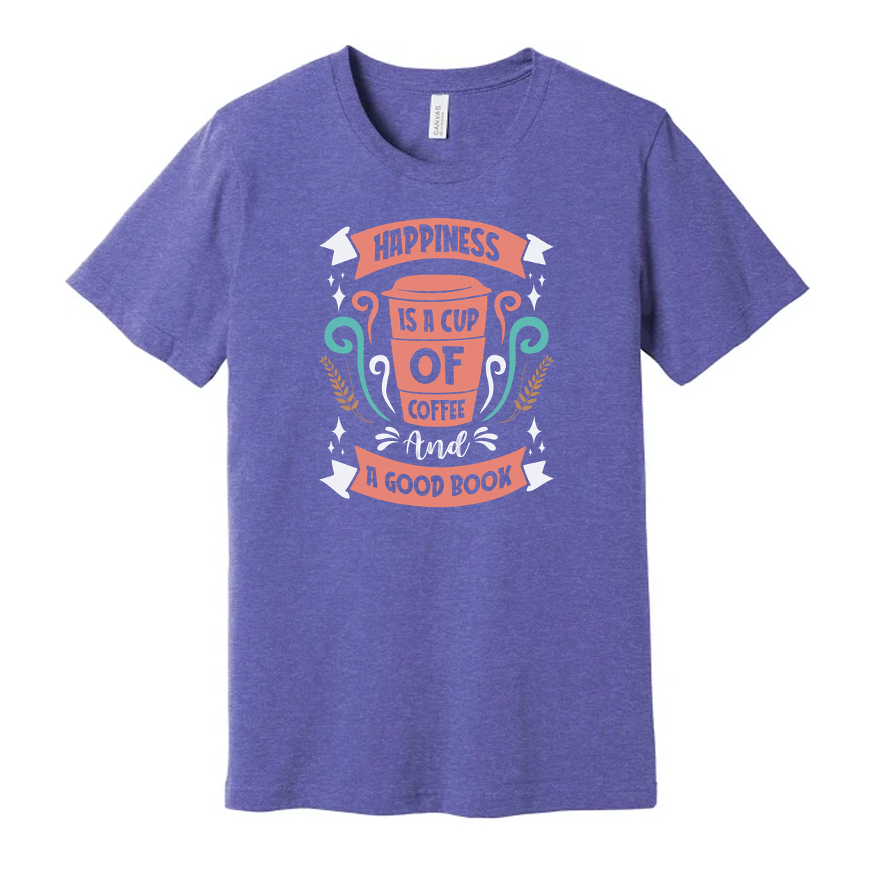 Coffee Cup Graphic Unisex T Shirt With Quote Happiness Is A Cup Of Coffee And A Good Book