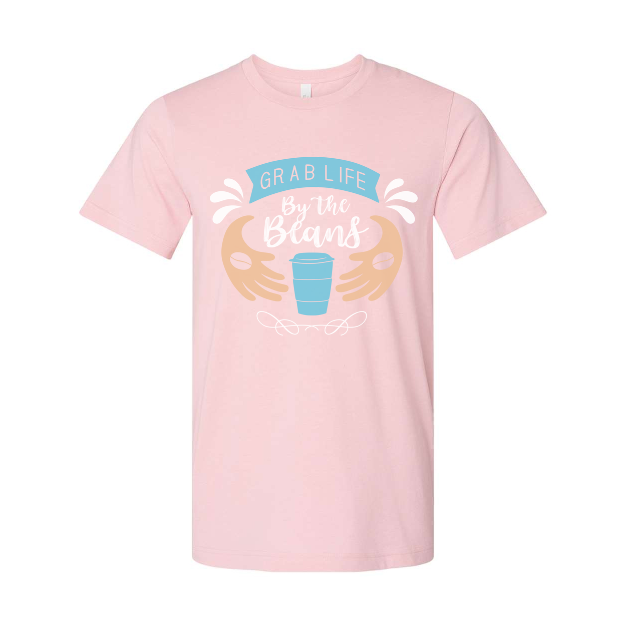 Unisex Coffee Theme Tee Featuring Grab Life By The Beans Illustration With Cup Motif