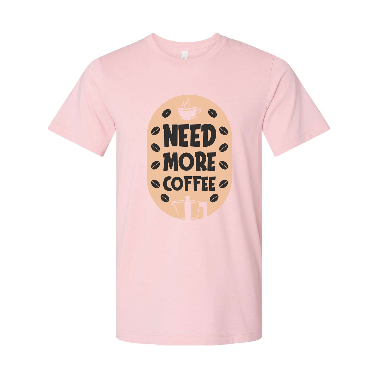 Need More Coffee Unisex Graphic Tee Featuring Coffee Cup Motif And Bean Embellishments