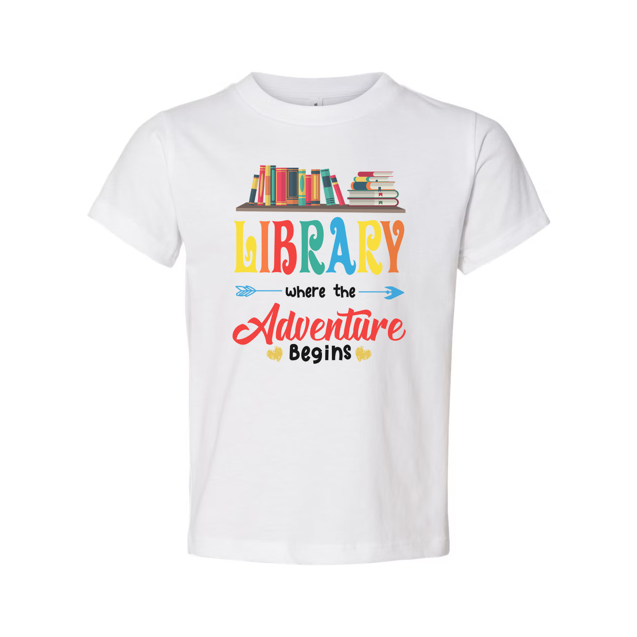 Library Adventure Begins Graphic Tee For Book Lovers Unisex Short Sleeve Shirt With Colorful Print