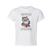 Unisex Graphic Tee With Owl Reading Books And Coffee Quote Design For Book Lovers