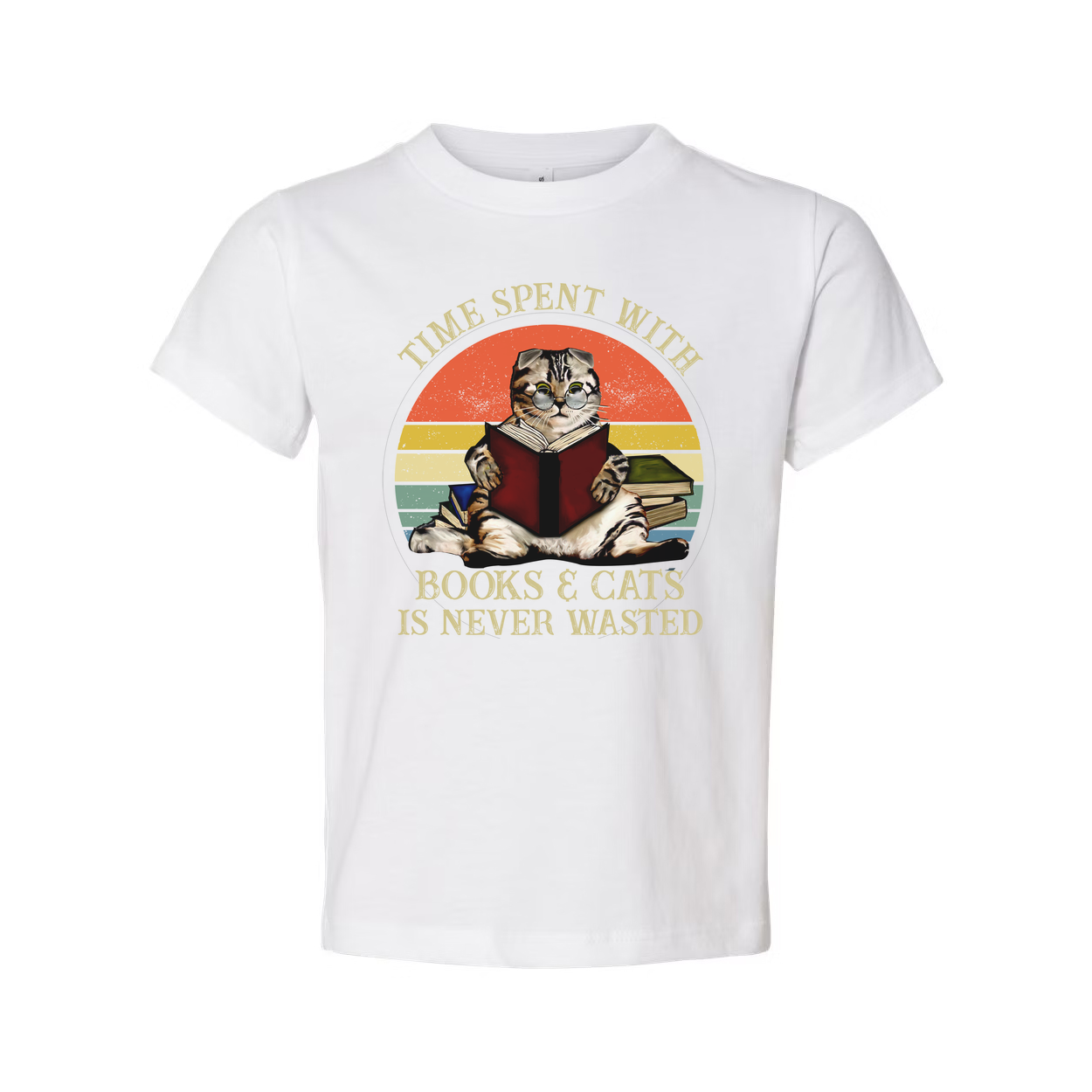 Unisex T Shirt Time Spent With Books And Cats Is Never Wasted Casual Graphic Tee For Book Lovers