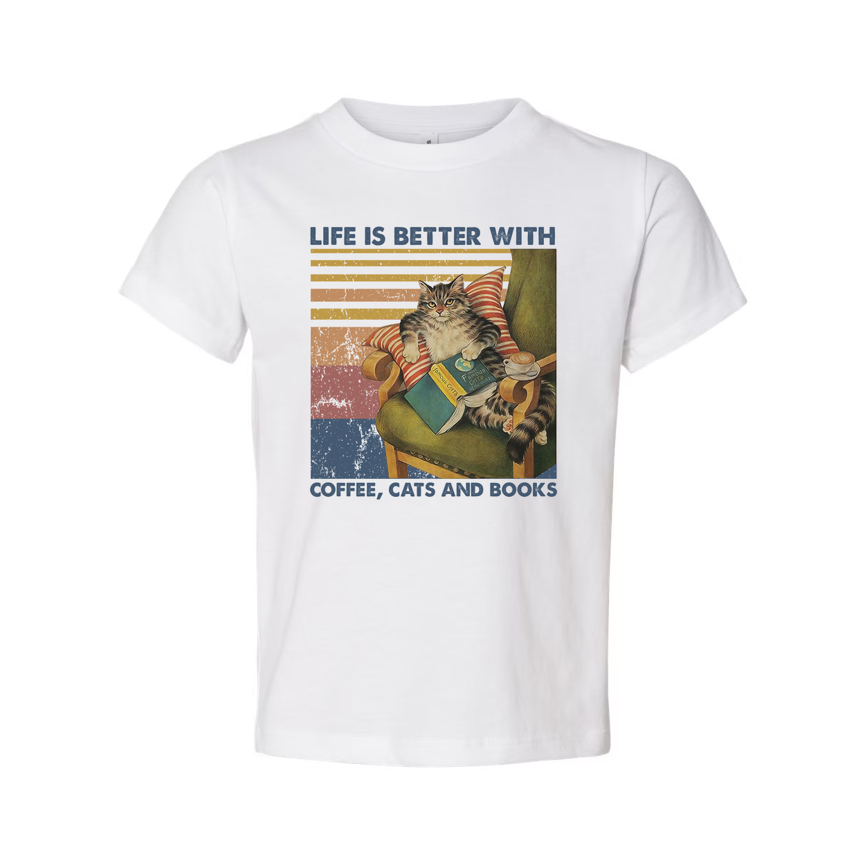 Life Is Better With Coffee Cats And Books Graphic Unisex Tee For Cat Lovers Who Love Reading