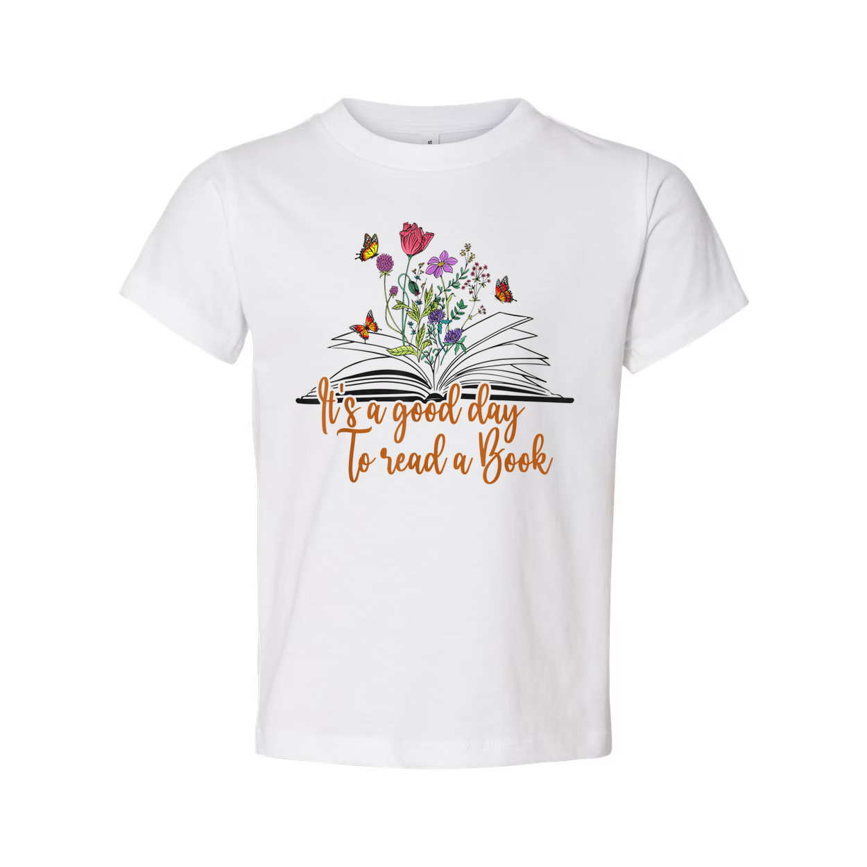 Unisex T Shirt With Floral Open Book Design And The Quote It's A Good Day To Read A Book