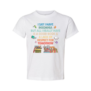 Unisex T Shirt For Book Lovers With Insomnia Quote And A Stack Of Colorful Books