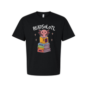 Unisex Graphic T Shirt With Colorful Stack Of Books And Cute Reading Creature Design