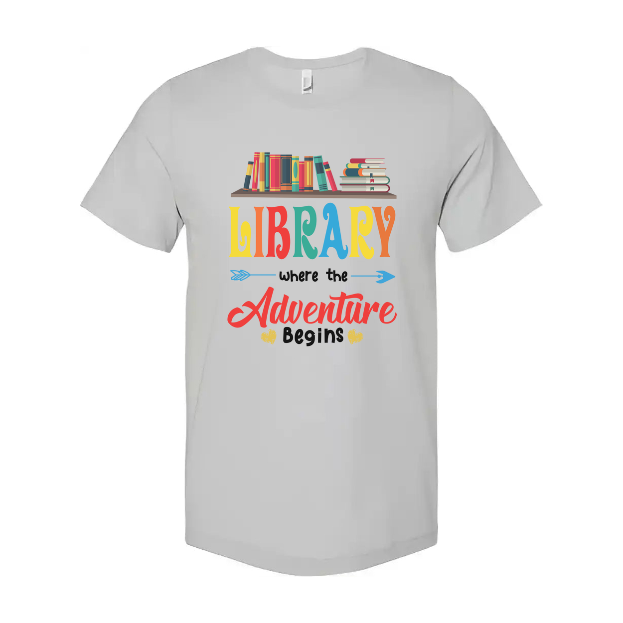 Library Adventure Begins Graphic Tee For Book Lovers Unisex Short Sleeve Shirt With Colorful Print