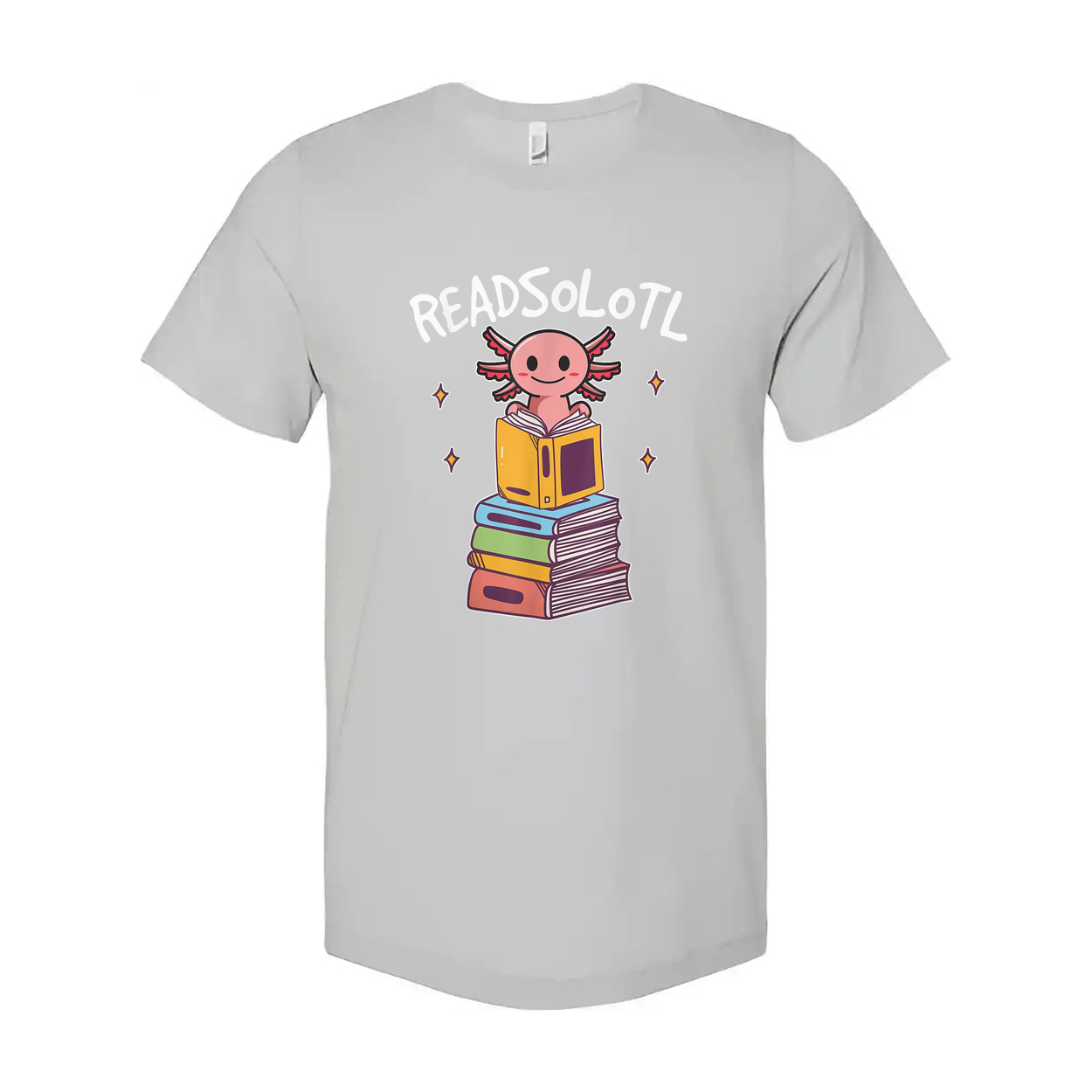 Unisex Graphic T Shirt With Colorful Stack Of Books And Cute Reading Creature Design