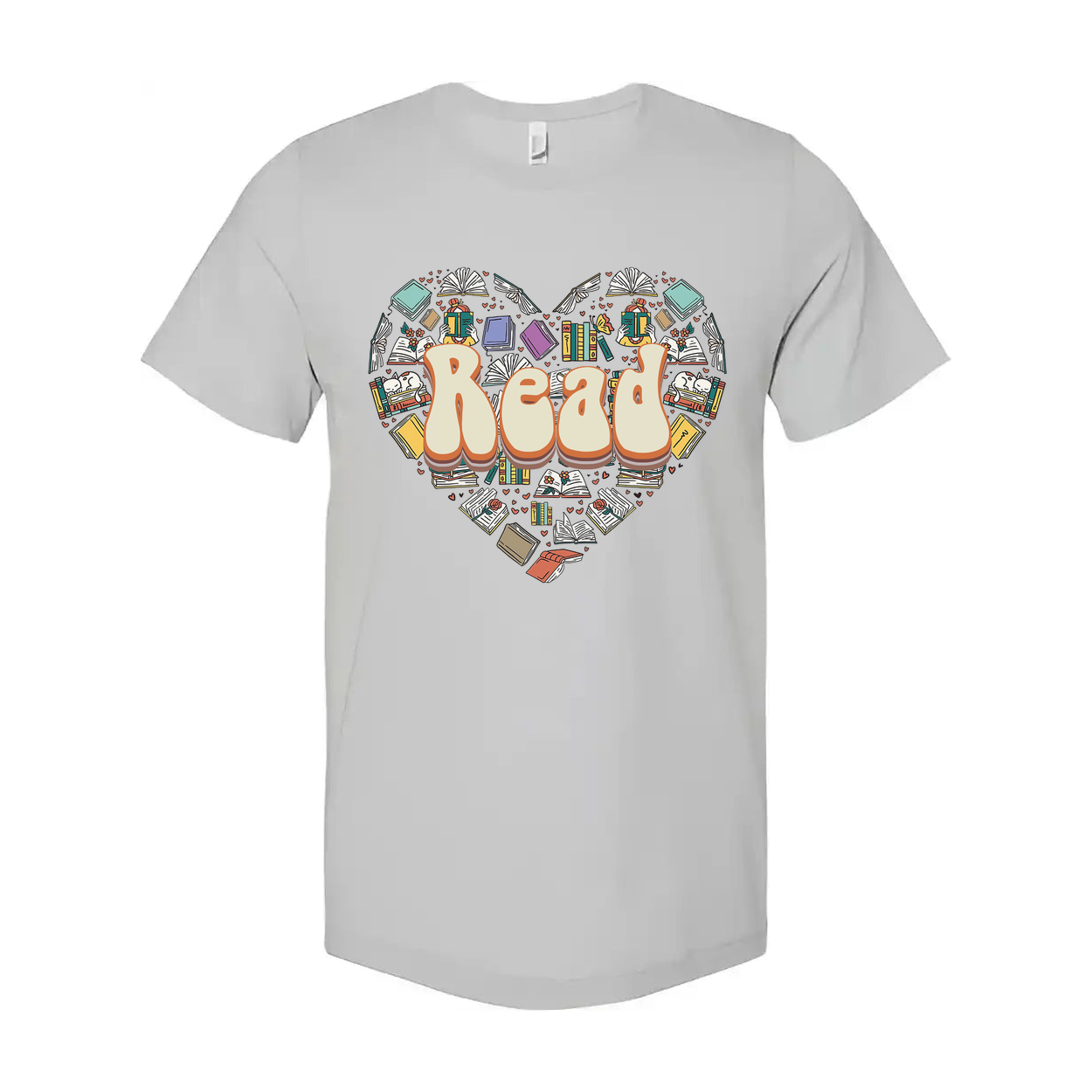 Unisex Read Heart Library Books Graphic T Shirt For Book Lovers And Avid Readers