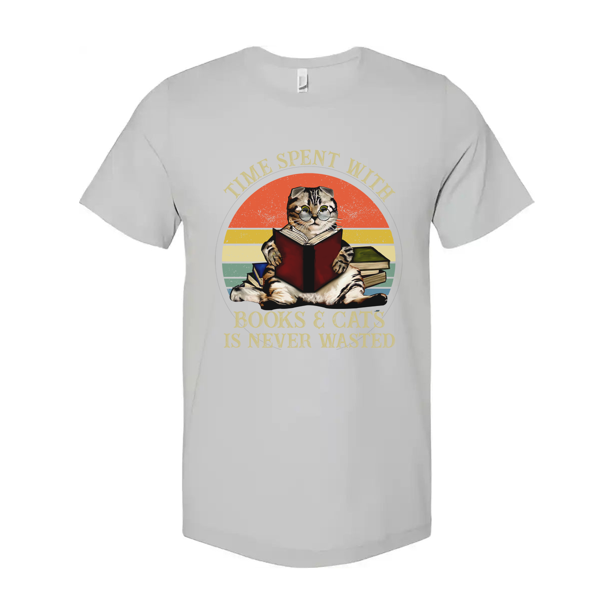 Unisex T Shirt Time Spent With Books And Cats Is Never Wasted Casual Graphic Tee For Book Lovers