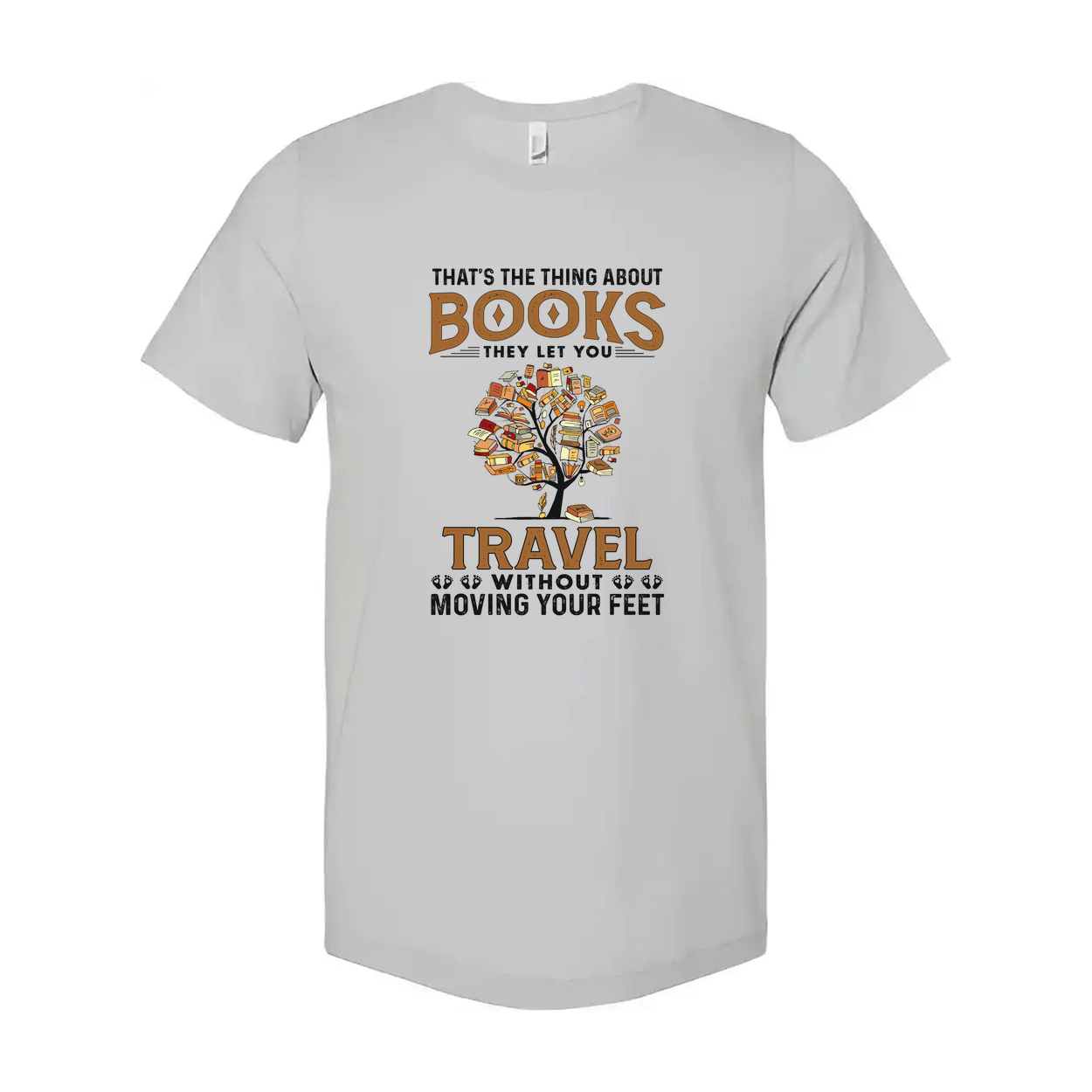 Unisex T Shirt With Books Travel Quote Graphic Featuring A Tree Of Books Design Artwork