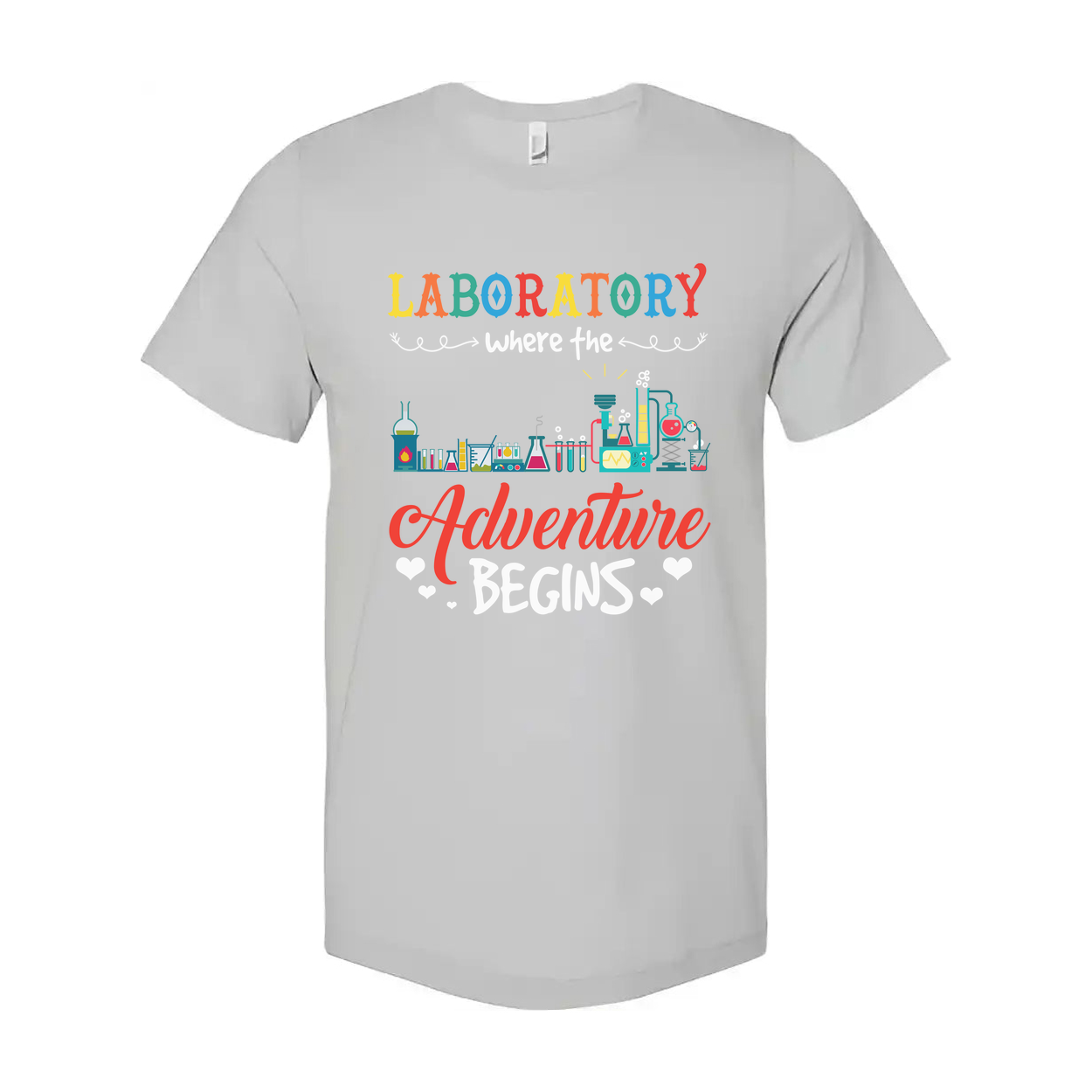 Laboratory Adventure Begins Graphic Tee For Unisex Fit With Colorful Lab Equipment Design