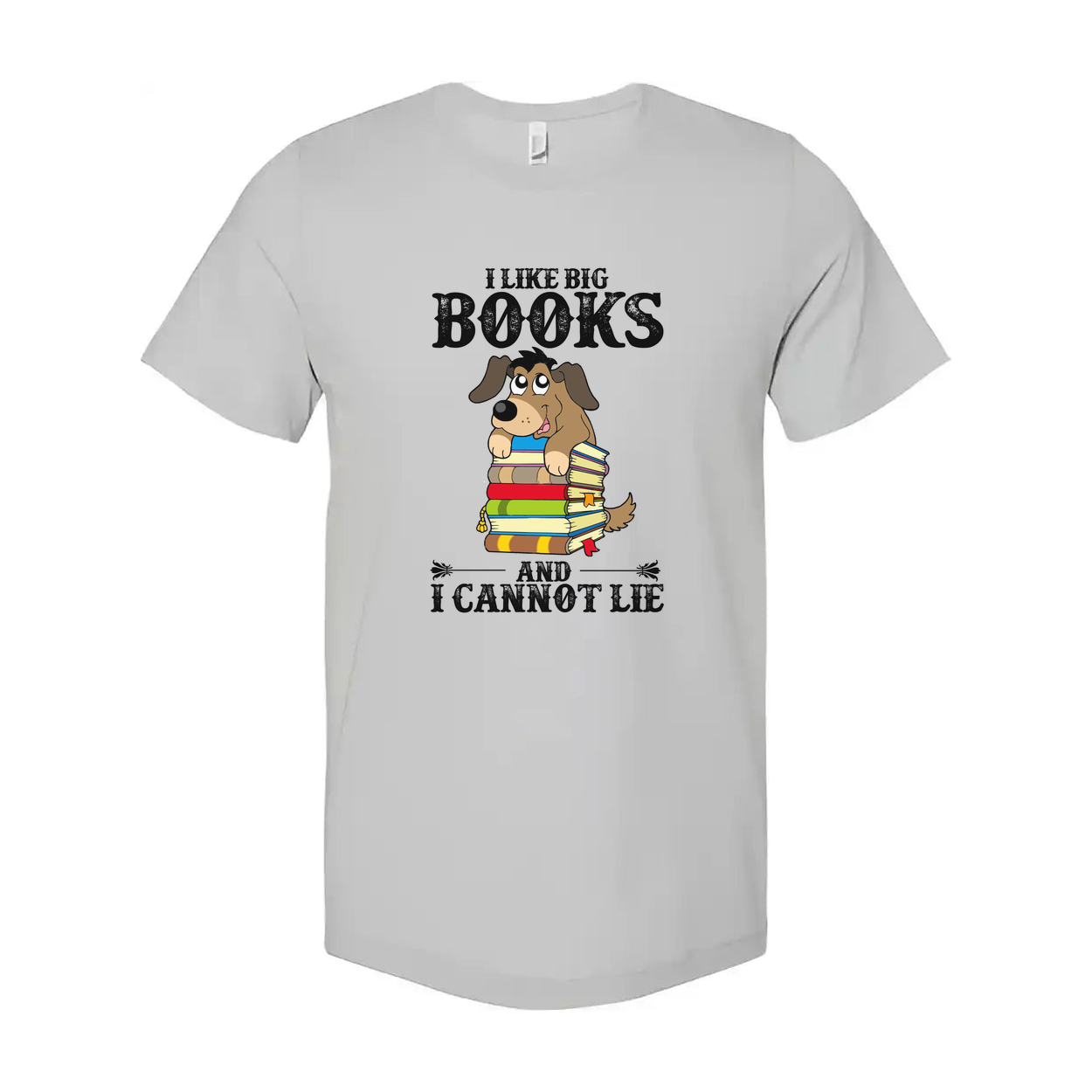 Unisex T Shirt I Like Big Books And I Cannot Lie Cartoon Dog Stacked Books Graphic