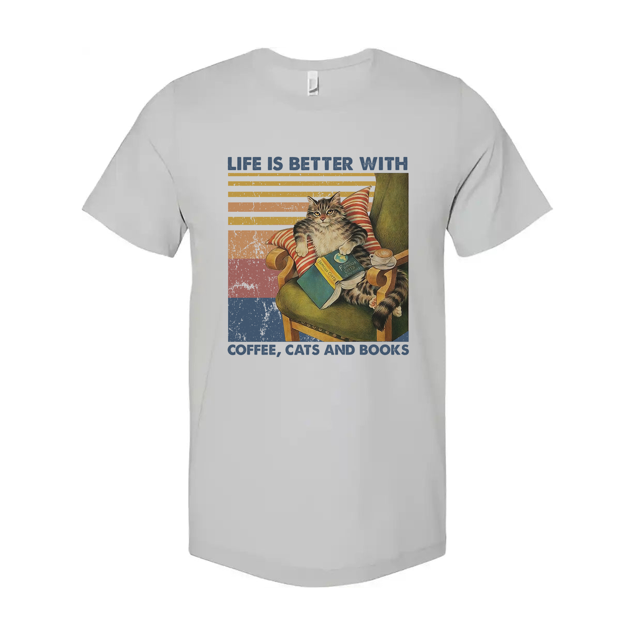 Life Is Better With Coffee Cats And Books Graphic Unisex Tee For Cat Lovers Who Love Reading
