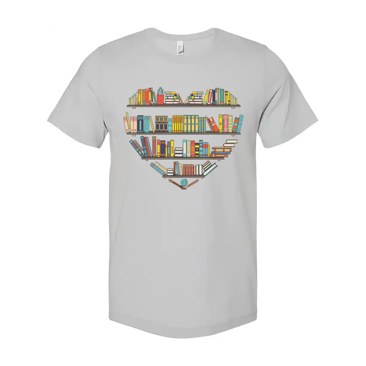Unisex T Shirt With Heart Shaped Bookshelf Graphic For Book Lovers And Readers Worldwide