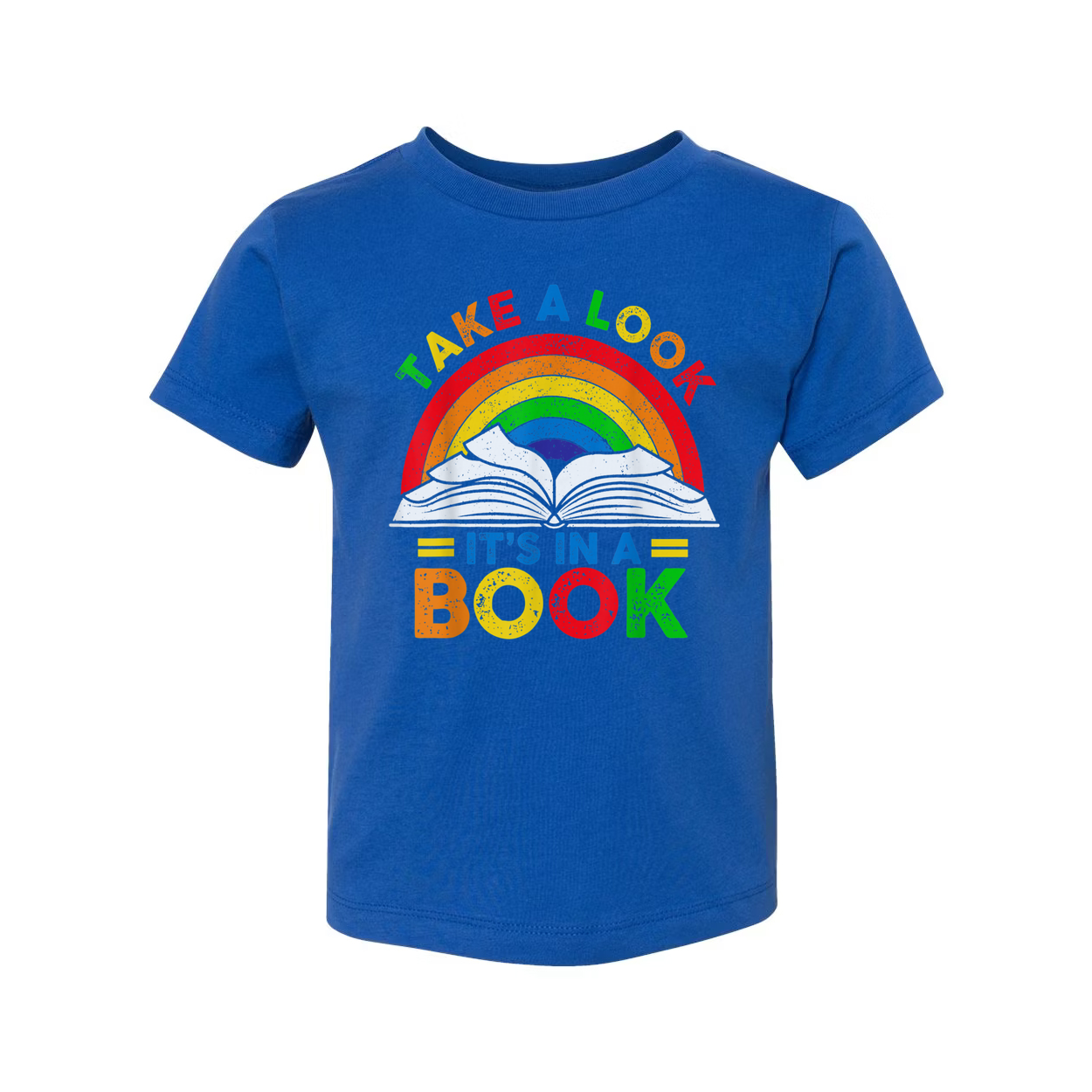 Unisex T Shirt Featuring Rainbow Book Graphic Take A Look Its In A Book Tee Design