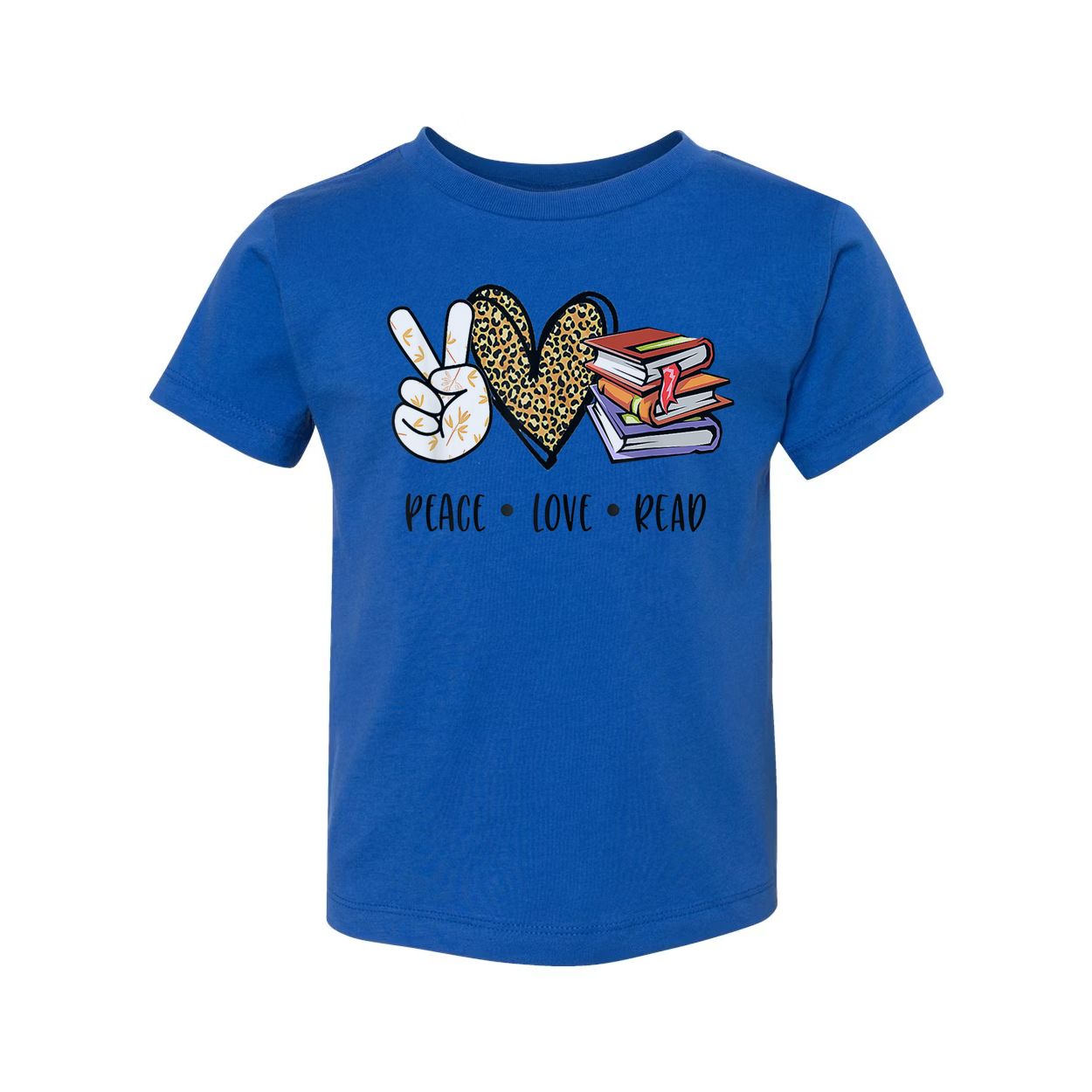 Unisex T Shirt With Peace Love Read Graphic Featuring Peace Sign Leopard Heart And Stack Of Books