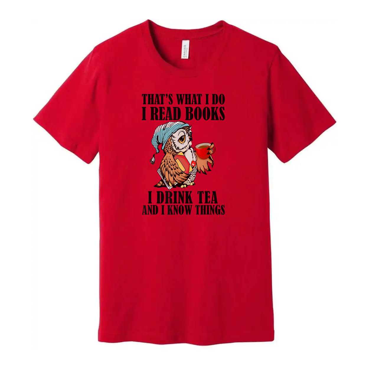 Unisex Owl Reading Books Tee With Tea Cup That's What I Do I Read Books And I Drink Tea And I Know Things