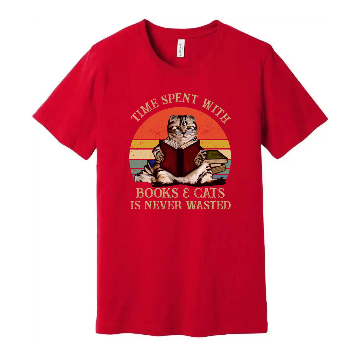 Unisex T Shirt Time Spent With Books And Cats Is Never Wasted Casual Graphic Tee For Book Lovers