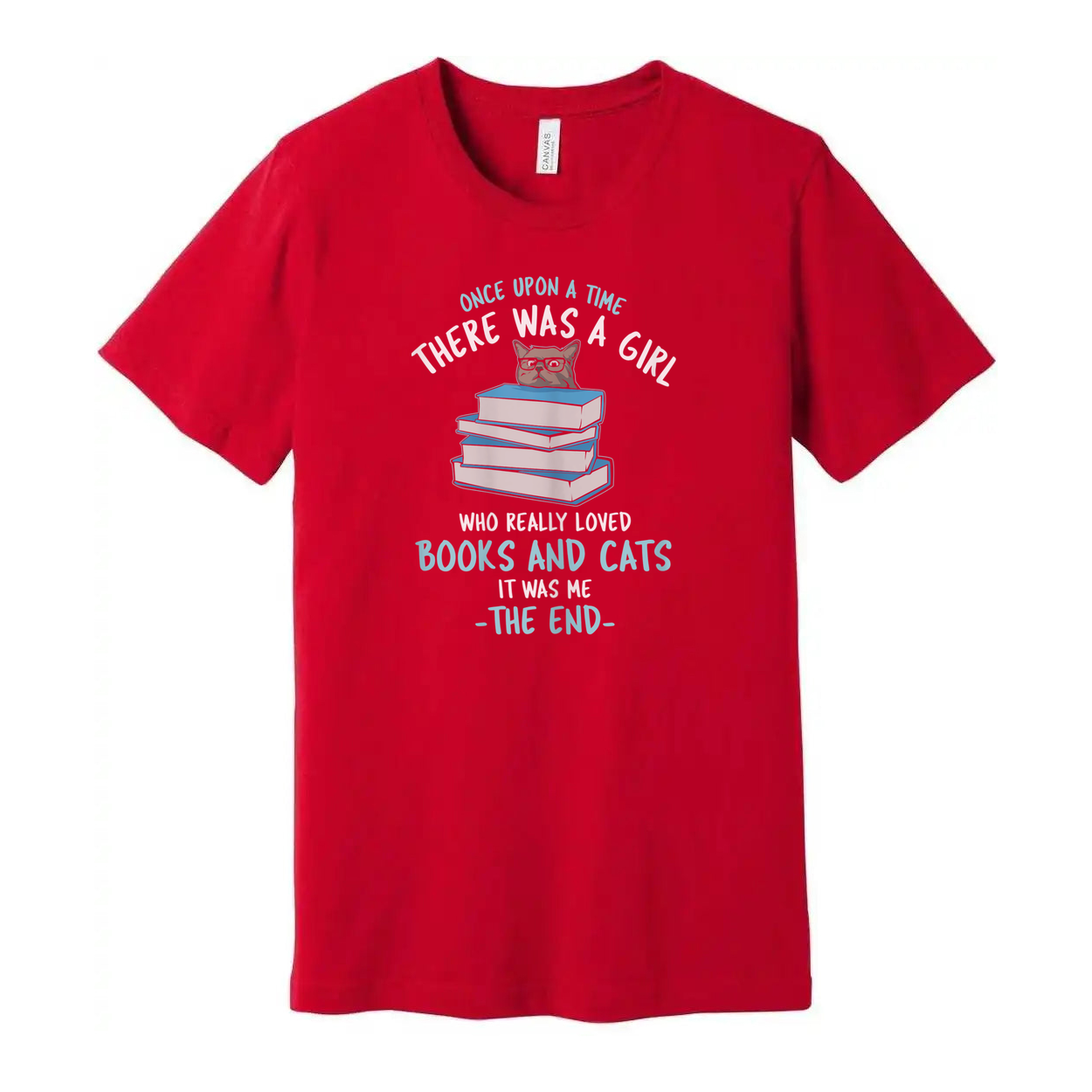 Unisex Graphic Tee With Cat On Stacked Books And Quotes About Books And Cats For Book Lovers