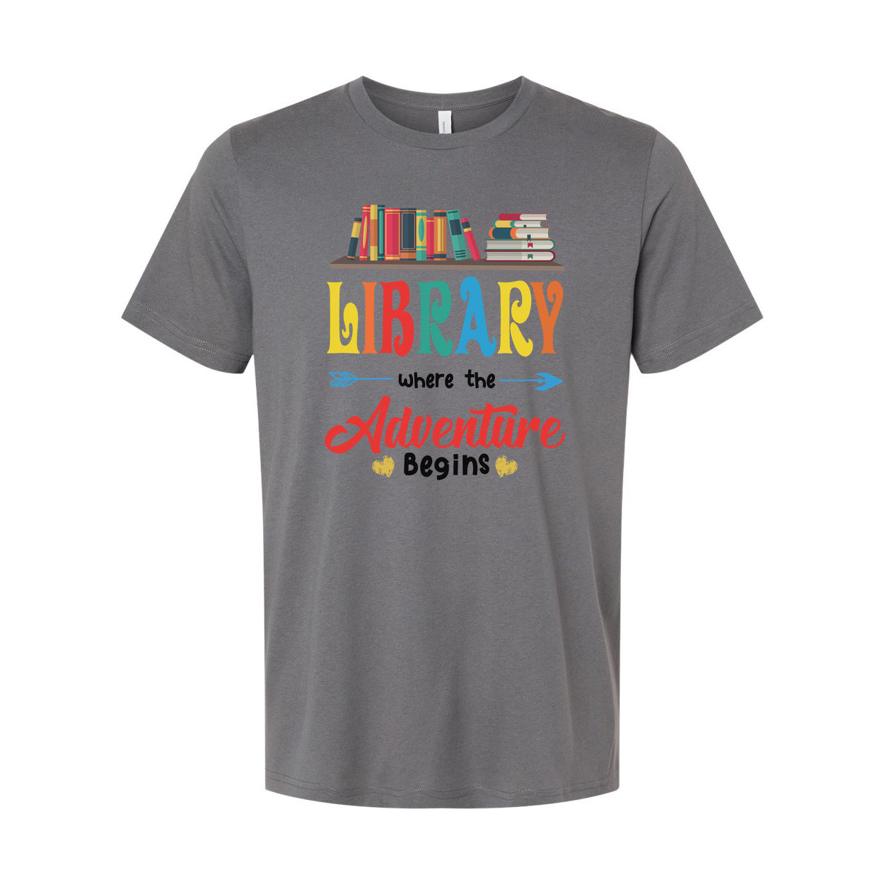 Library Adventure Begins Graphic Tee For Book Lovers Unisex Short Sleeve Shirt With Colorful Print