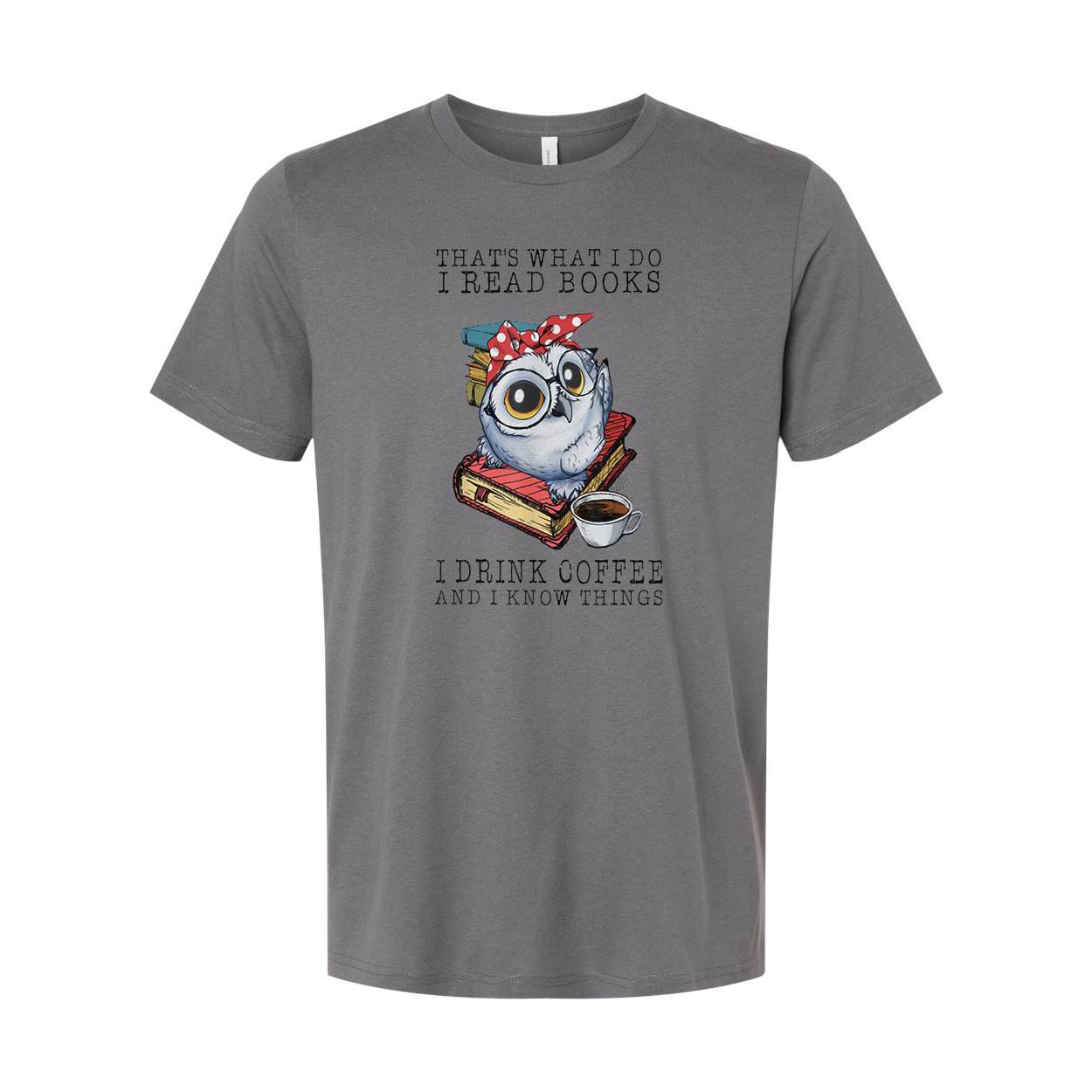 Unisex Graphic Tee With Owl Reading Books And Coffee Quote Design For Book Lovers