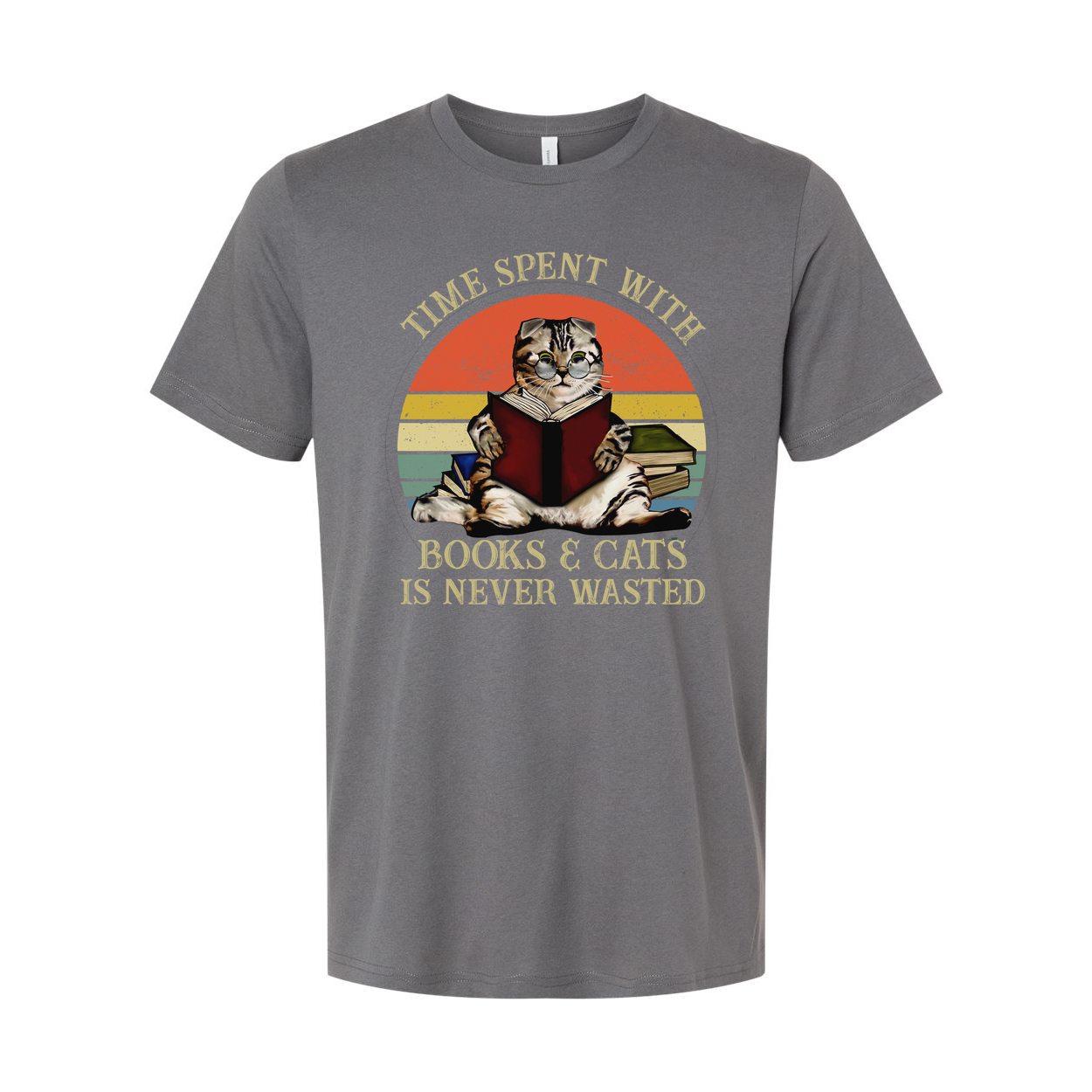 Unisex T Shirt Time Spent With Books And Cats Is Never Wasted Casual Graphic Tee For Book Lovers