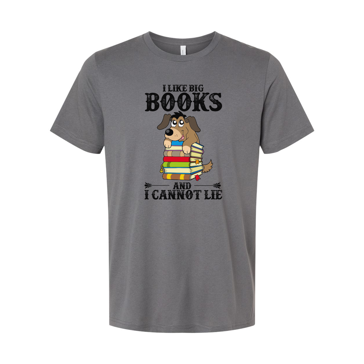Unisex T Shirt I Like Big Books And I Cannot Lie Cartoon Dog Stacked Books Graphic
