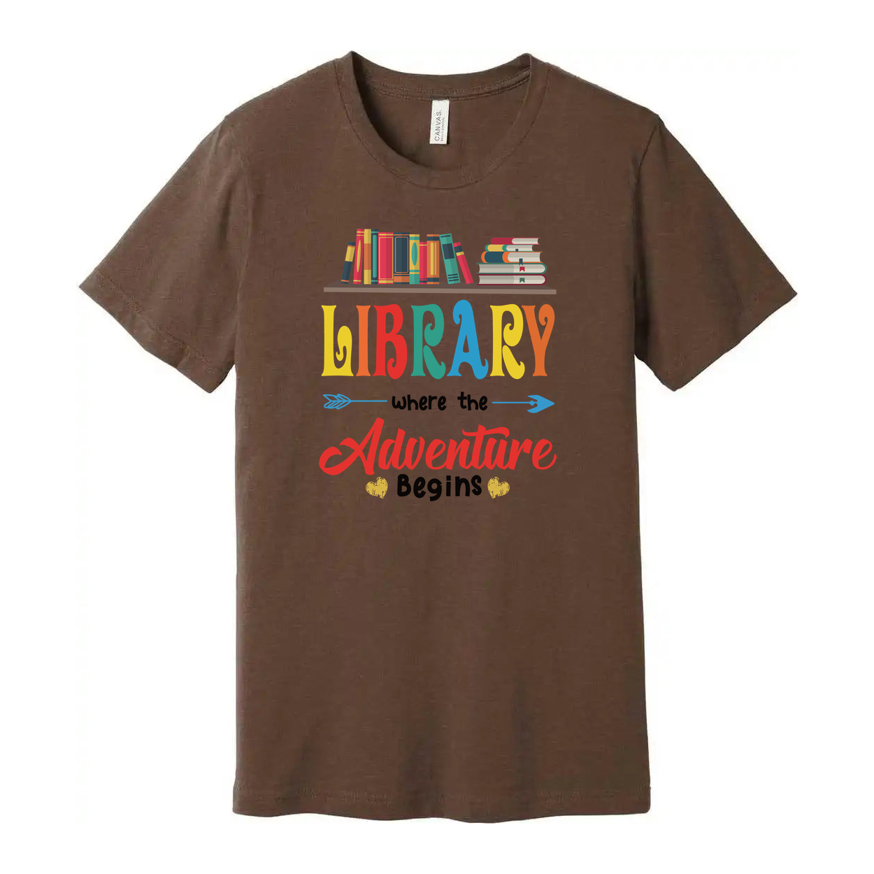 Library Adventure Begins Graphic Tee For Book Lovers Unisex Short Sleeve Shirt With Colorful Print