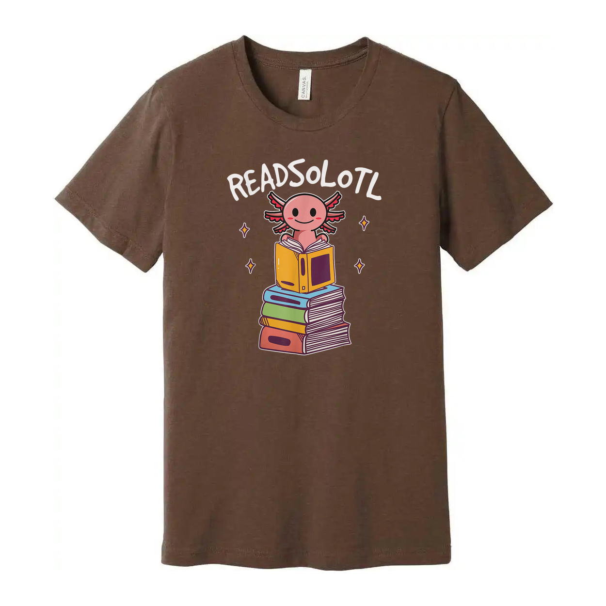Unisex Graphic T Shirt With Colorful Stack Of Books And Cute Reading Creature Design