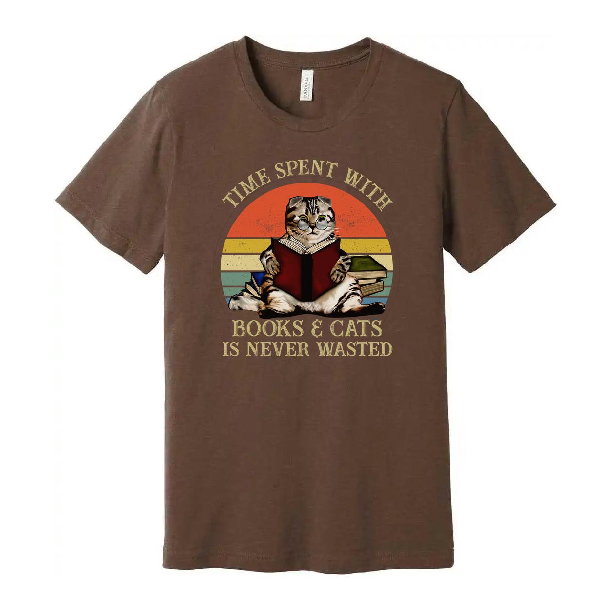 Unisex T Shirt Time Spent With Books And Cats Is Never Wasted Casual Graphic Tee For Book Lovers