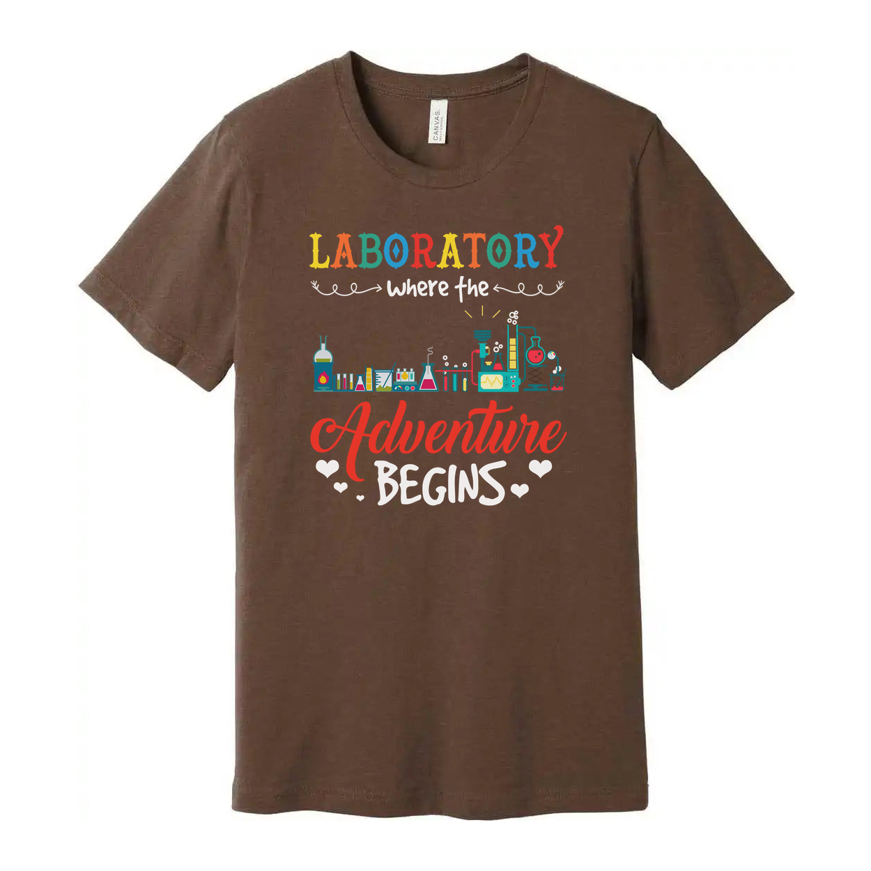 Laboratory Adventure Begins Graphic Tee For Unisex Fit With Colorful Lab Equipment Design
