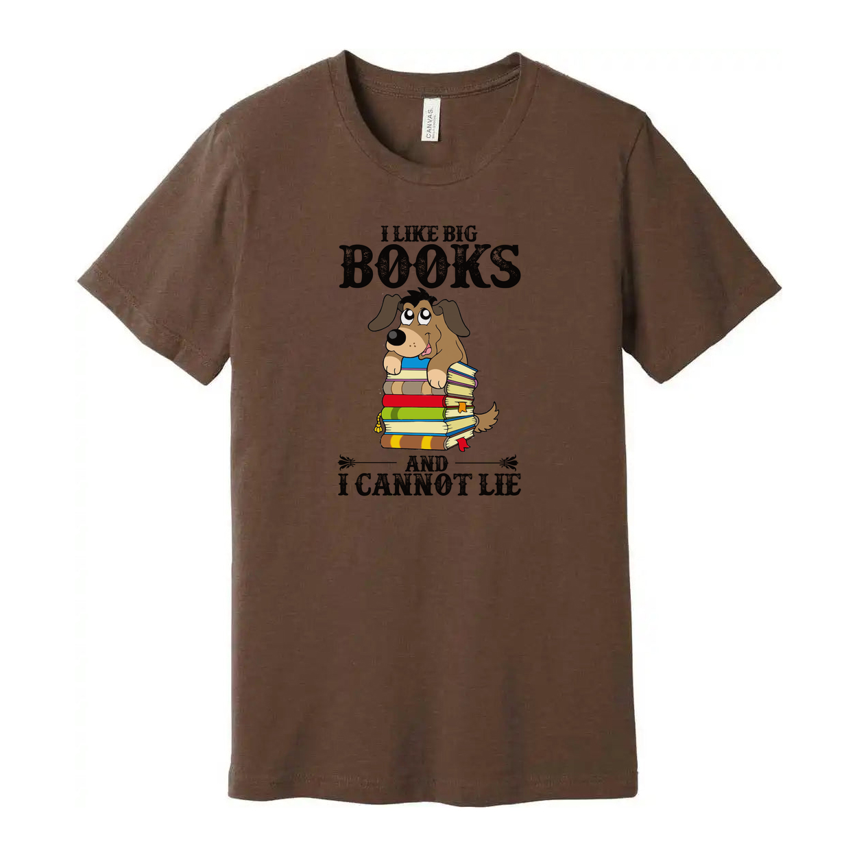 Unisex T Shirt I Like Big Books And I Cannot Lie Cartoon Dog Stacked Books Graphic