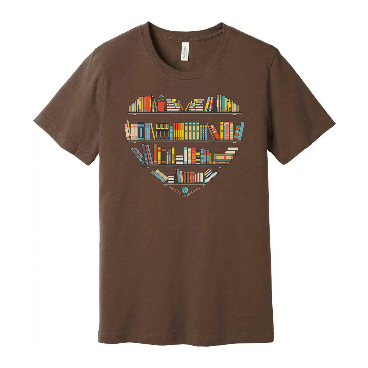 Unisex T Shirt With Heart Shaped Bookshelf Graphic For Book Lovers And Readers Worldwide