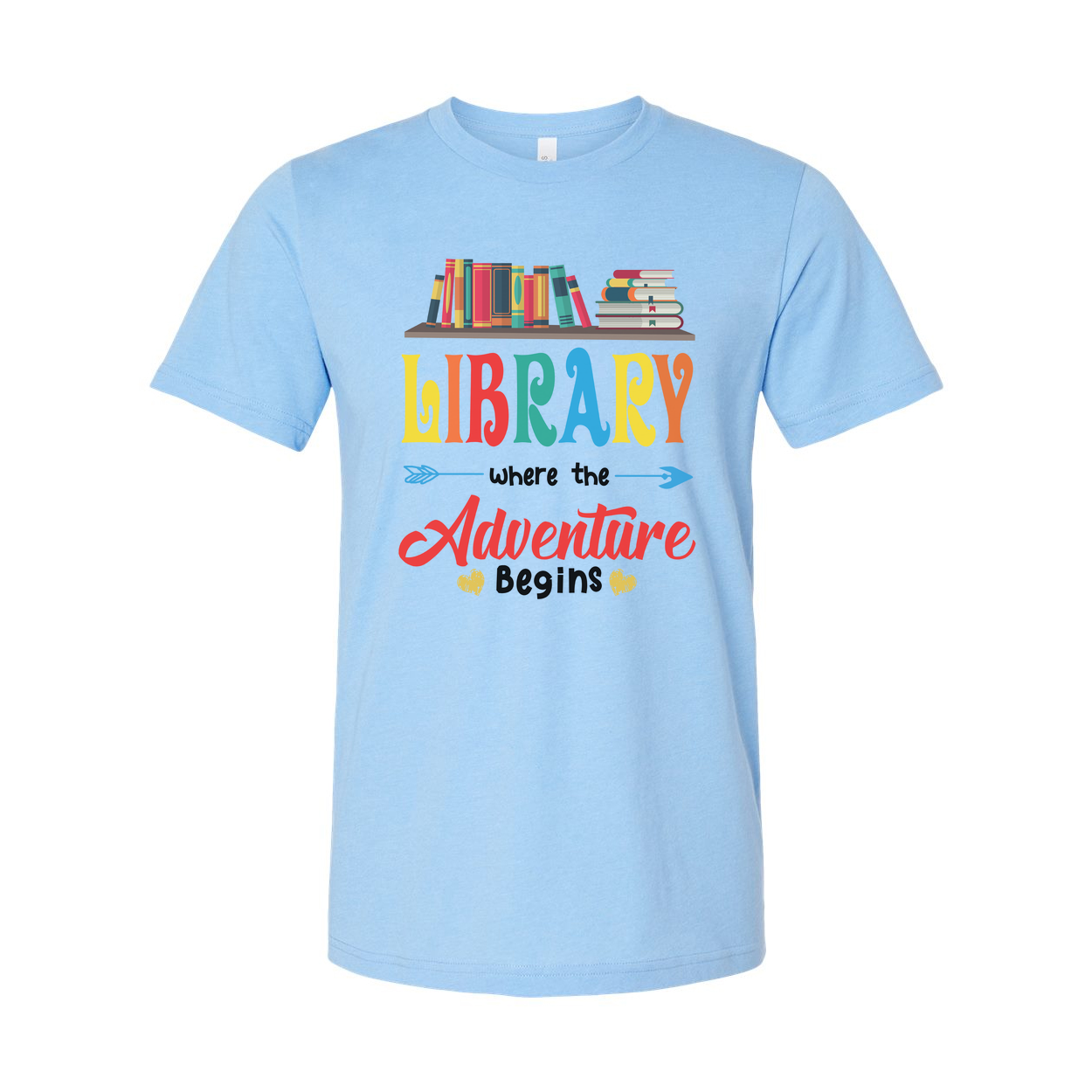 Library Adventure Begins Graphic Tee For Book Lovers Unisex Short Sleeve Shirt With Colorful Print