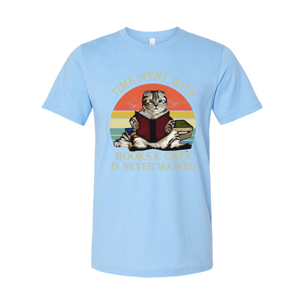 Unisex T Shirt Time Spent With Books And Cats Is Never Wasted Casual Graphic Tee For Book Lovers