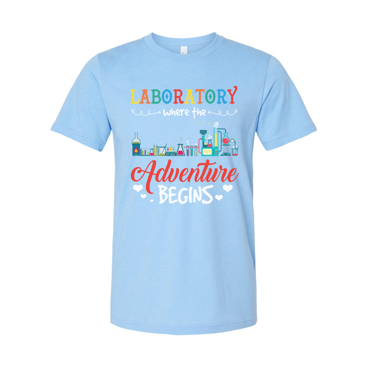 Laboratory Adventure Begins Graphic Tee For Unisex Fit With Colorful Lab Equipment Design