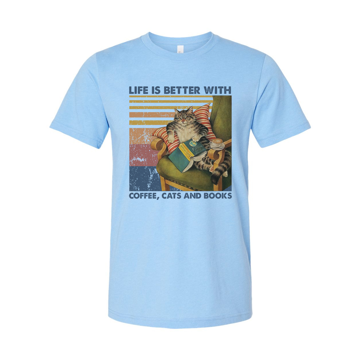 Life Is Better With Coffee Cats And Books Graphic Unisex Tee For Cat Lovers Who Love Reading