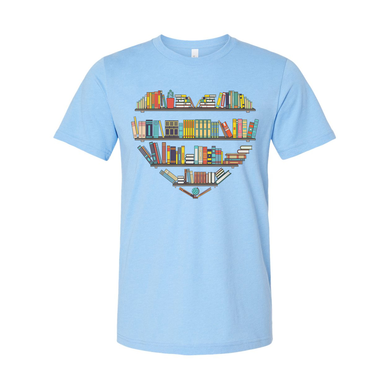 Unisex T Shirt With Heart Shaped Bookshelf Graphic For Book Lovers And Readers Worldwide