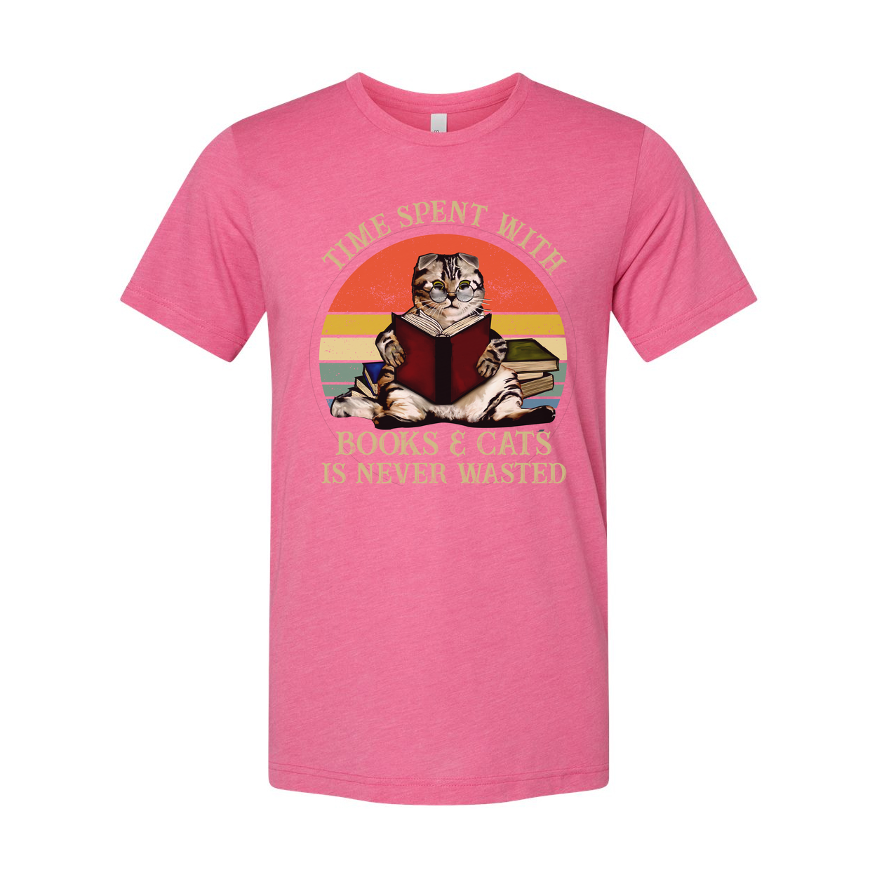 Unisex T Shirt Time Spent With Books And Cats Is Never Wasted Casual Graphic Tee For Book Lovers
