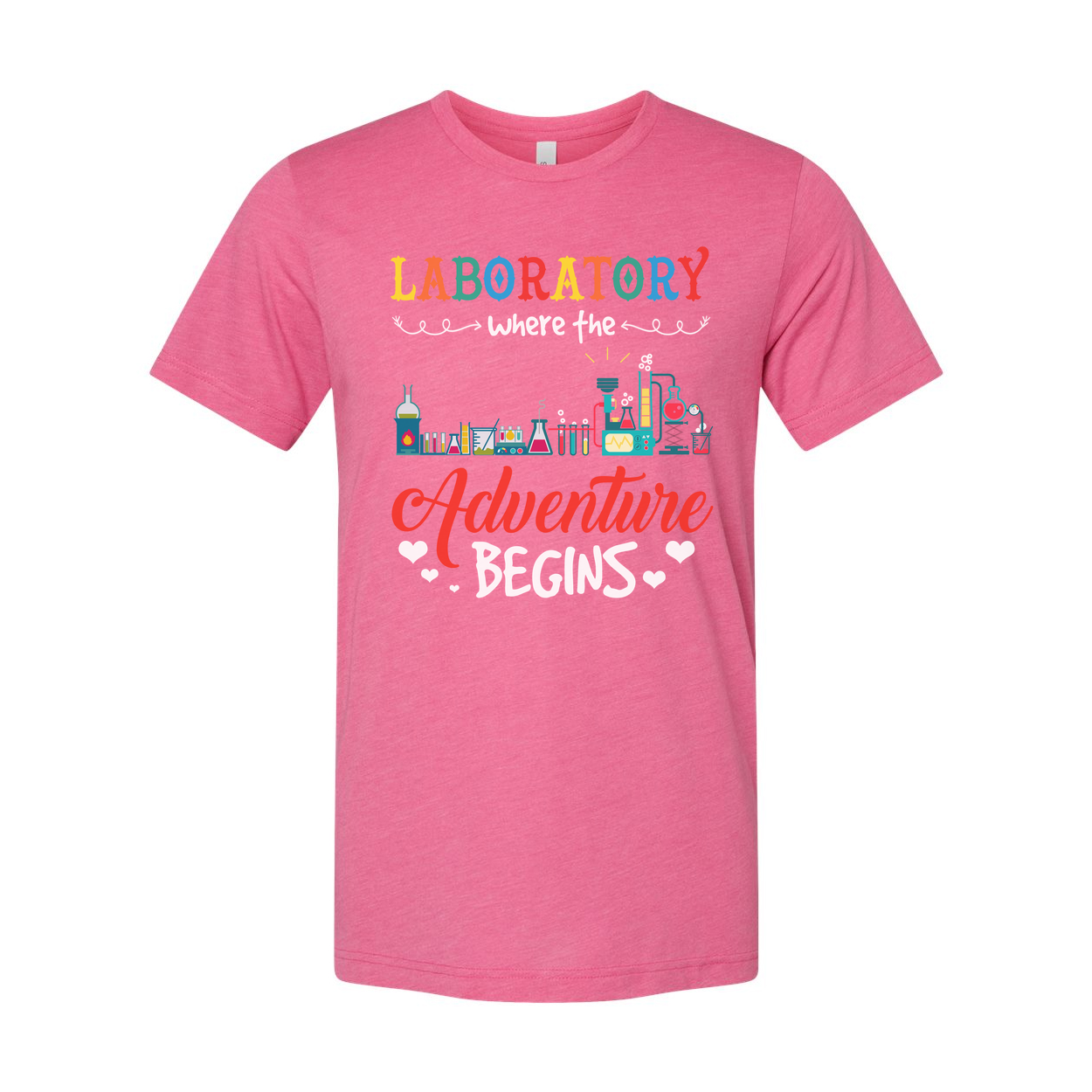 Laboratory Adventure Begins Graphic Tee For Unisex Fit With Colorful Lab Equipment Design