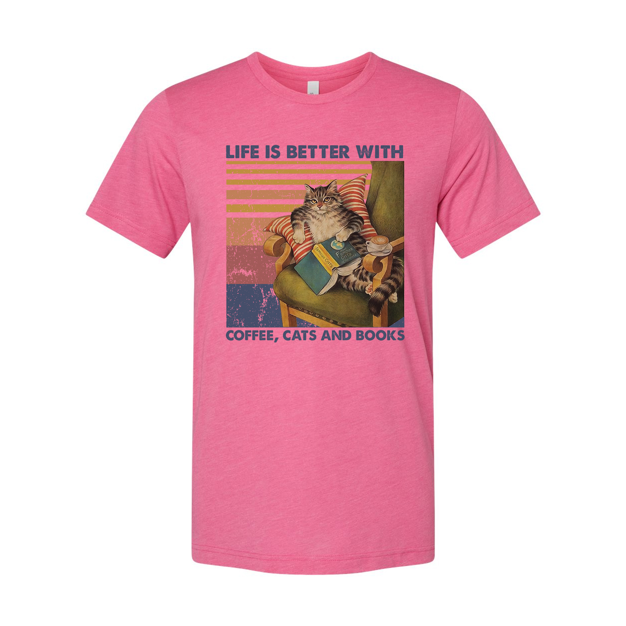 Life Is Better With Coffee Cats And Books Graphic Unisex Tee For Cat Lovers Who Love Reading