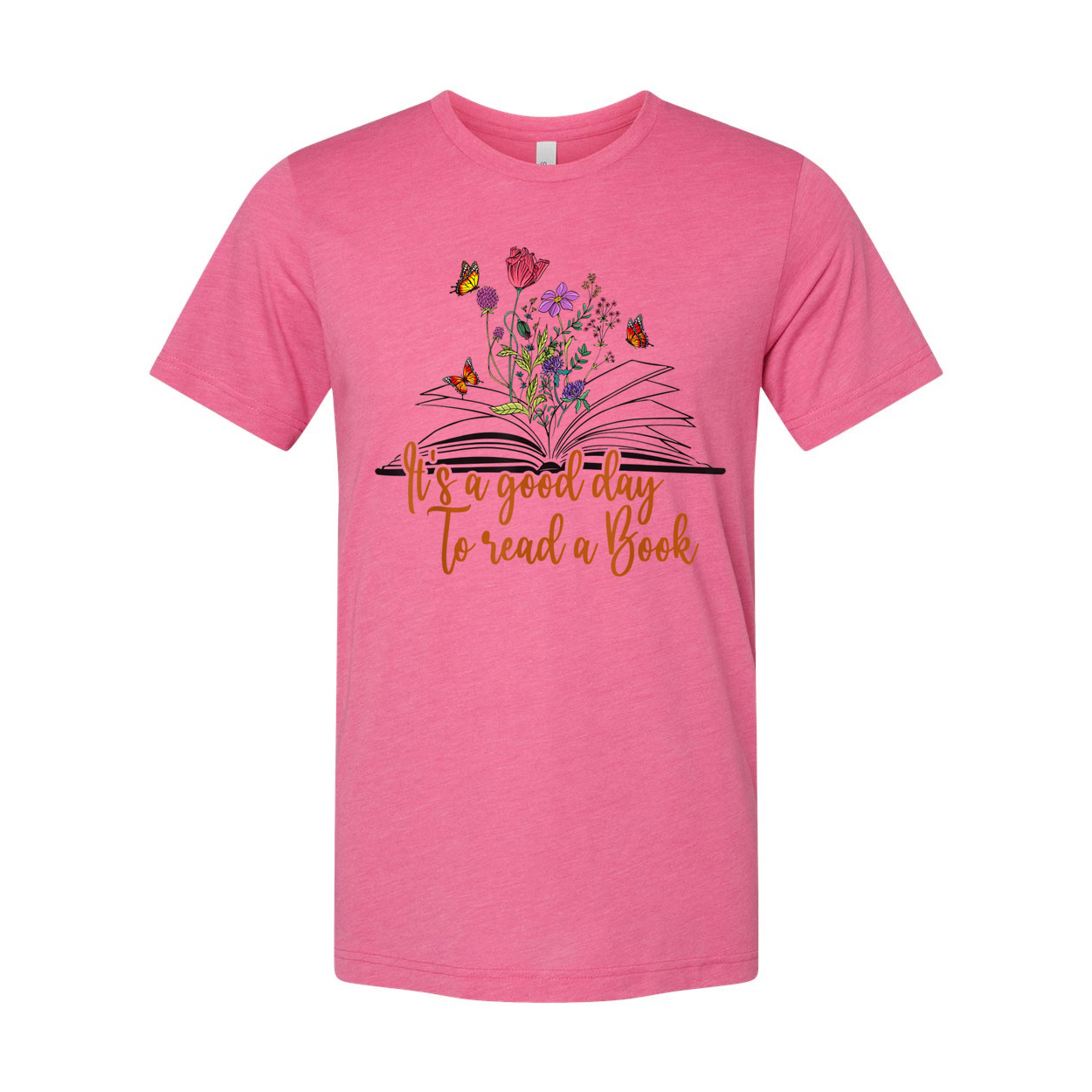 Unisex T Shirt With Floral Open Book Design And The Quote It's A Good Day To Read A Book