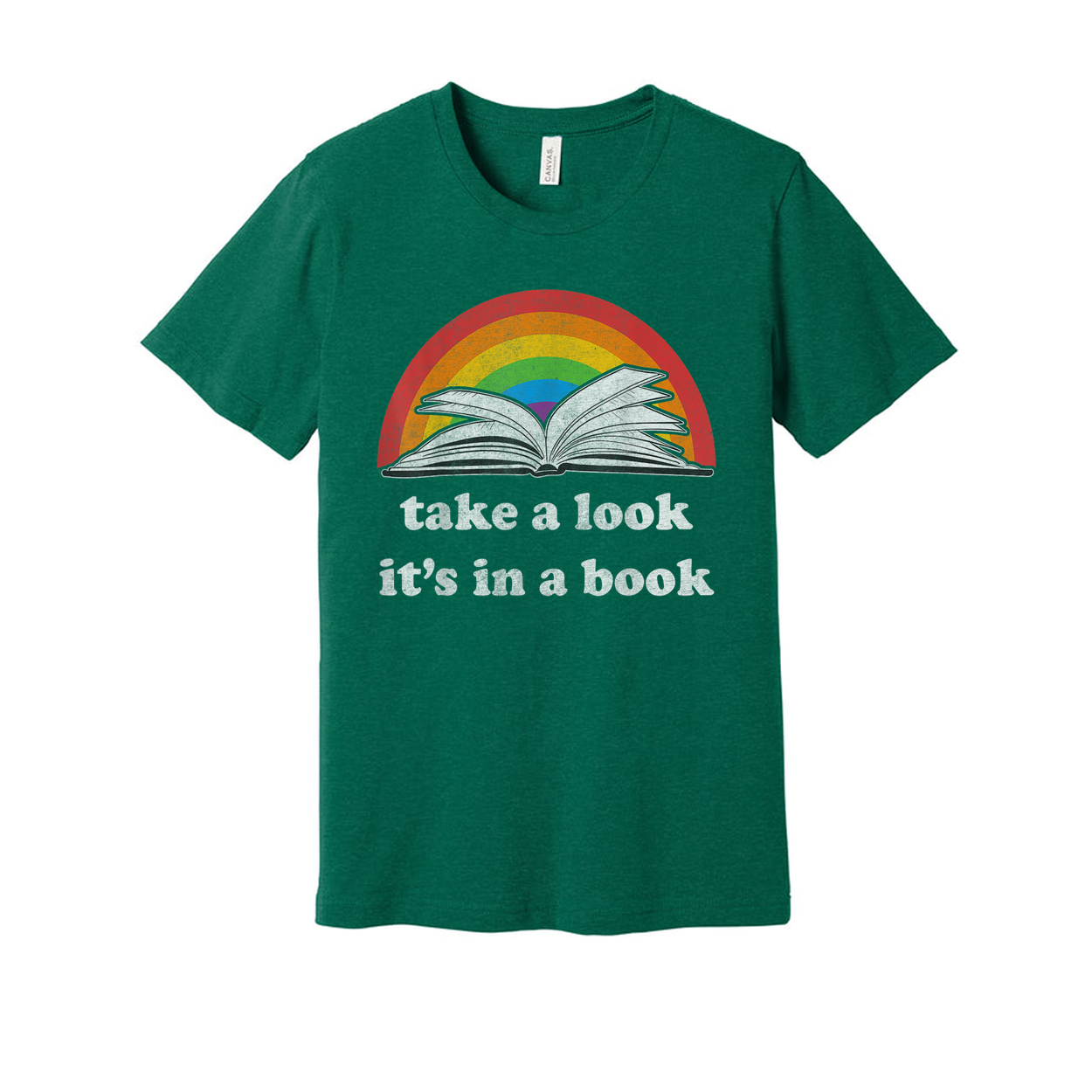 Unisex T Shirt With Rainbow Arc And Open Book Graphic And Take A Look It's In A Book