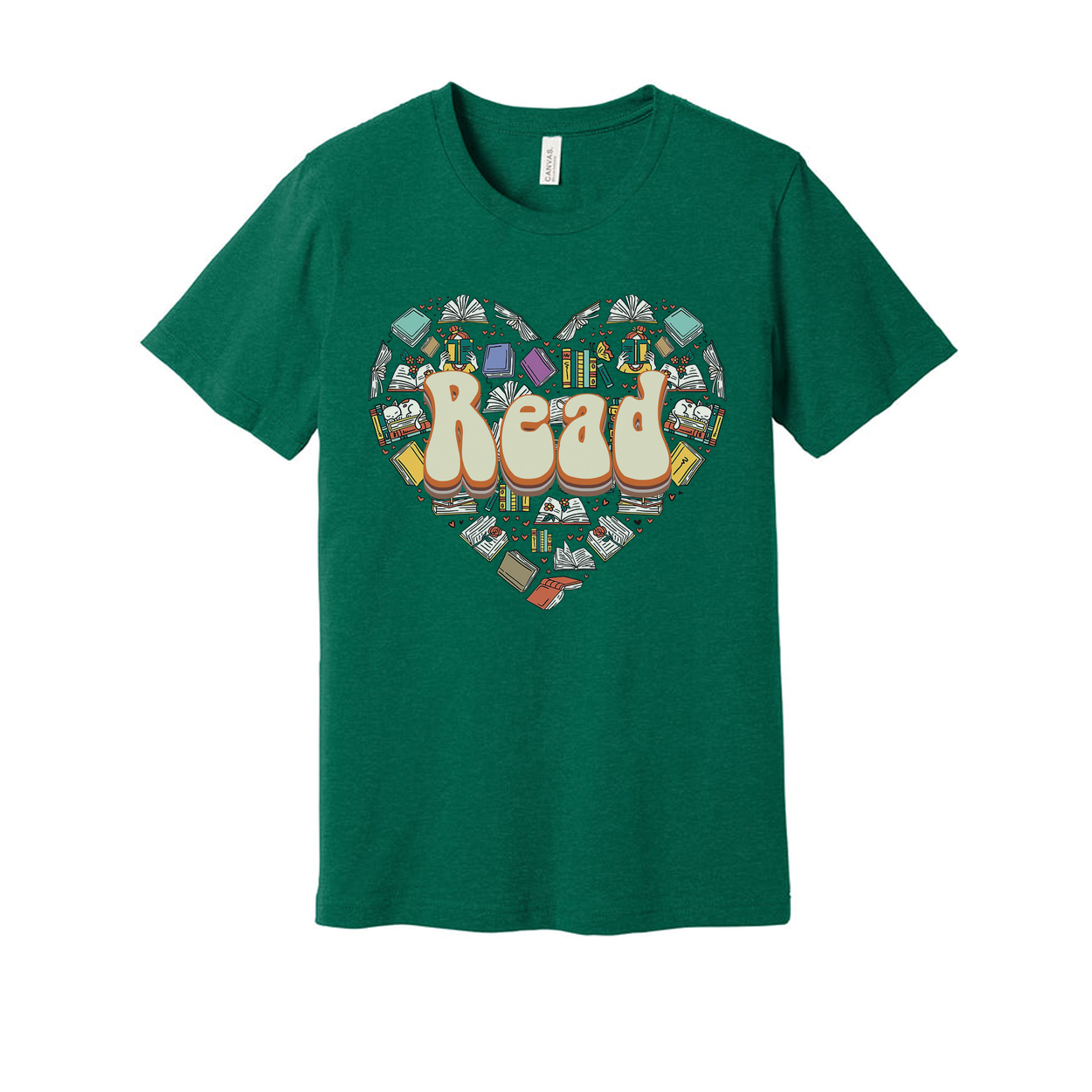 Unisex Read Heart Library Books Graphic T Shirt For Book Lovers And Avid Readers